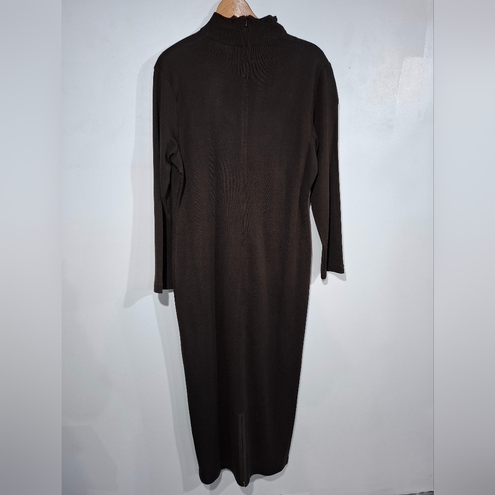 Maggy London XL Brown Wool Blend 2-Piece Knit Sweater Dress & Fringe Poncho Set - Picture 4 of 16